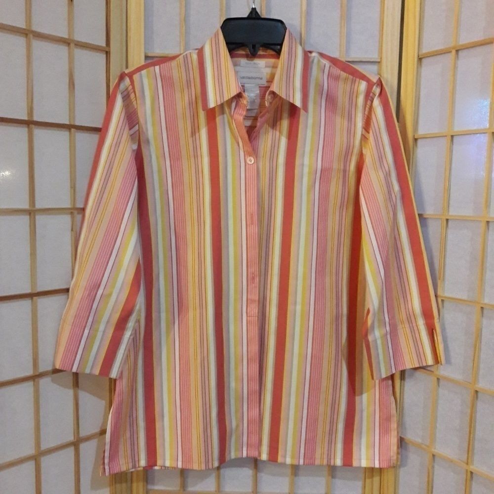 Liz Claiborne Non Iron Striped Shirt Blouse Sz 4